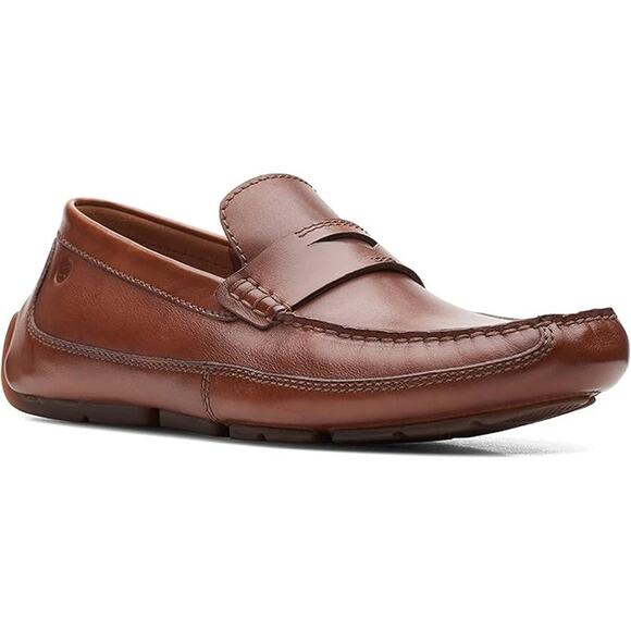USED Clarks Men's Moccasin, Dark Tan Lea, 9 - Picture 1 of 6